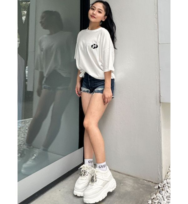 GYDA「ハイウエストBACK RIPPEDデニムショートパンツ」|デニム|