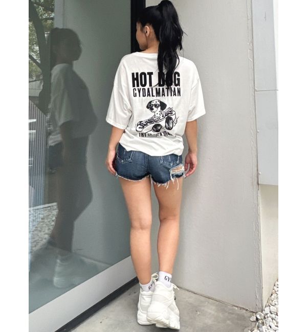 GYDA「ハイウエストBACK RIPPEDデニムショートパンツ」|デニム|