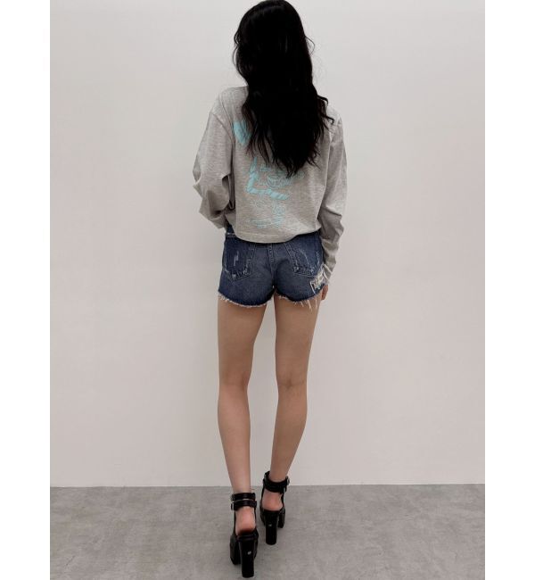 GYDA「ハイウエストBACK RIPPEDデニムショートパンツ」|デニム|