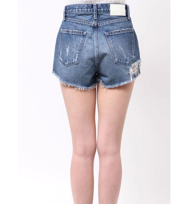GYDA「ハイウエストBACK RIPPEDデニムショートパンツ」|デニム|