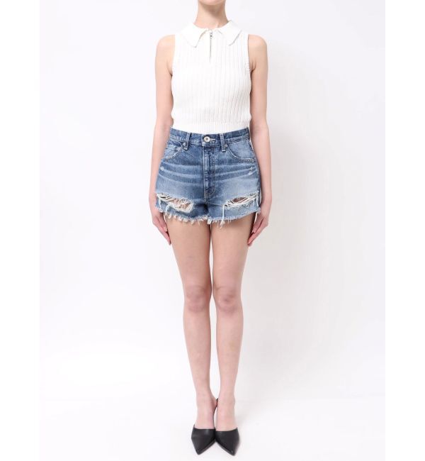 GYDA「ハイウエストBACK RIPPEDデニムショートパンツ」|デニム|