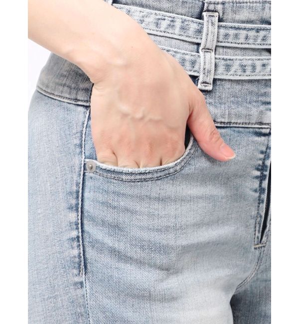 GYDA「ハイウエストフロントZIPベルトデザインスキニーデニムパンツ」|デニム|