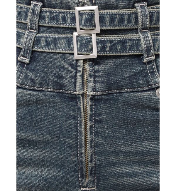 GYDA「ハイウエストフロントZIPベルトデザインスキニーデニムパンツ」|デニム|