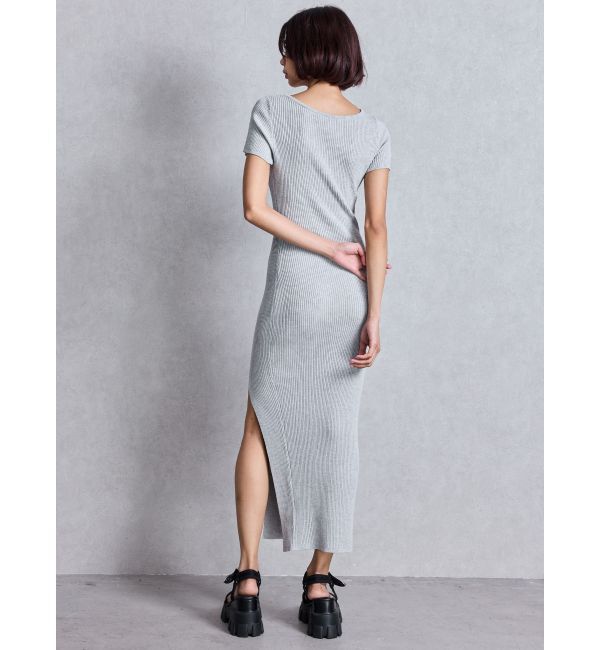 GYDA「GGプレートハーフスリーブLONGニットワンピース」|ワンピース|