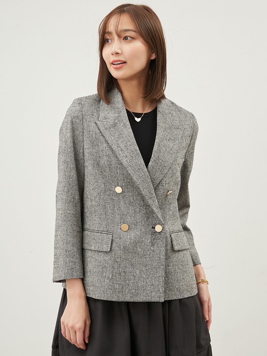 Mila Owen「金釦ダブルブレストツイードブレザー」|テーラードジャケット|