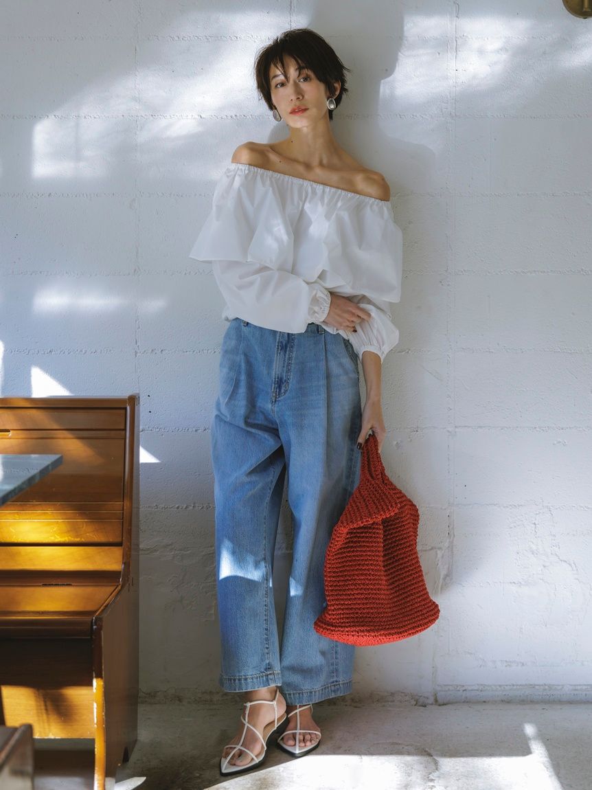 Mila Owen「【WEB限定00サイズ】ルーズフィットタックバギーデニムパンツ」|デニム|