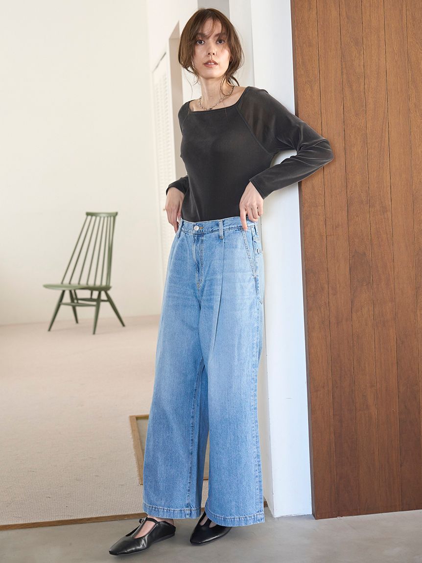 Mila Owen「【WEB限定00サイズ】ルーズフィットタックバギーデニムパンツ」|デニム|