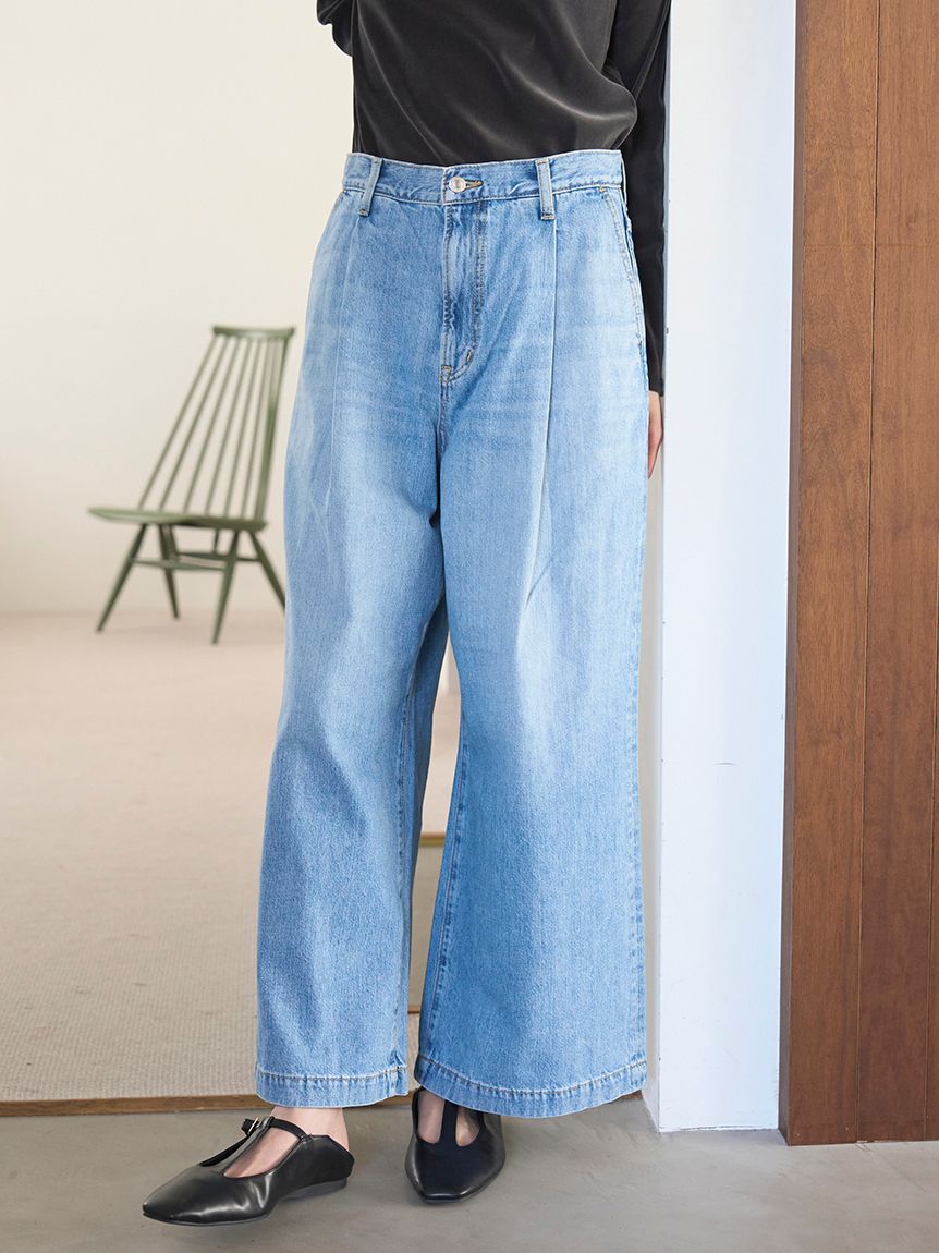 Mila Owen「【WEB限定00サイズ】ルーズフィットタックバギーデニムパンツ」|デニム|