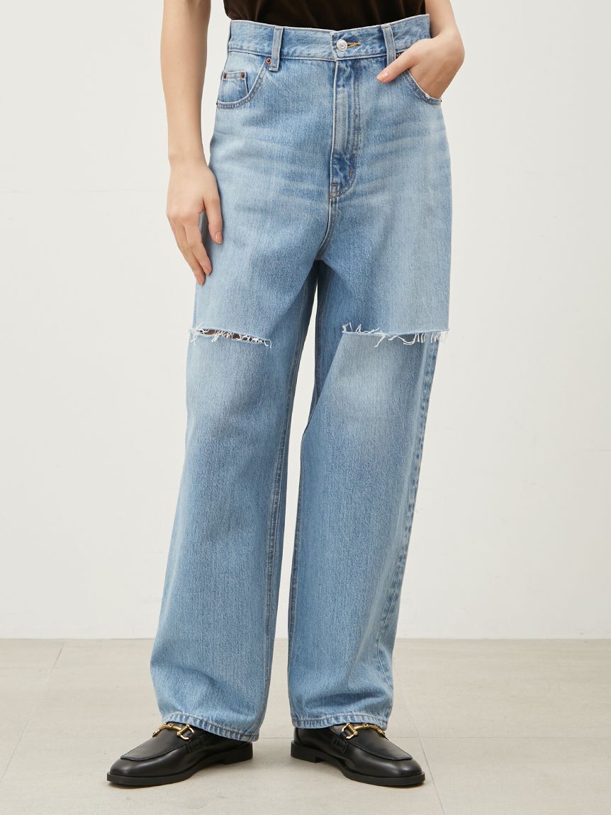 Mila Owen「【WEB限定00サイズ】ワイドテーパードカットアウトデニムパンツ」|デニム|