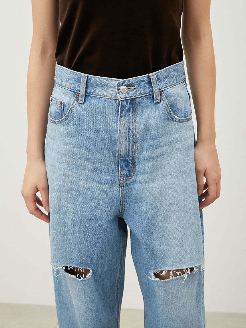 Mila Owen「【WEB限定00サイズ】ワイドテーパードカットアウトデニムパンツ」|デニム|