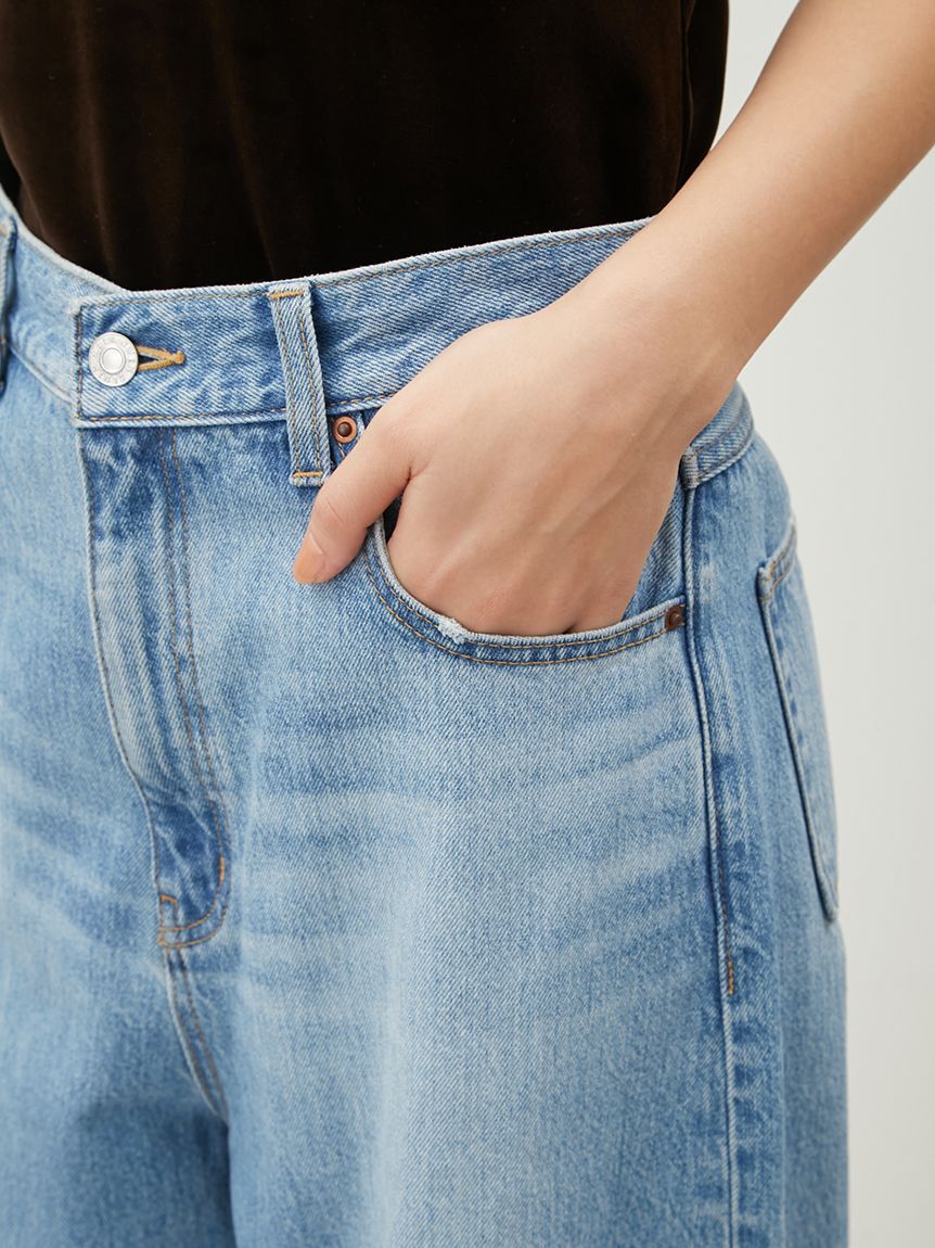 Mila Owen「【WEB限定00サイズ】ワイドテーパードカットアウトデニムパンツ」|デニム|