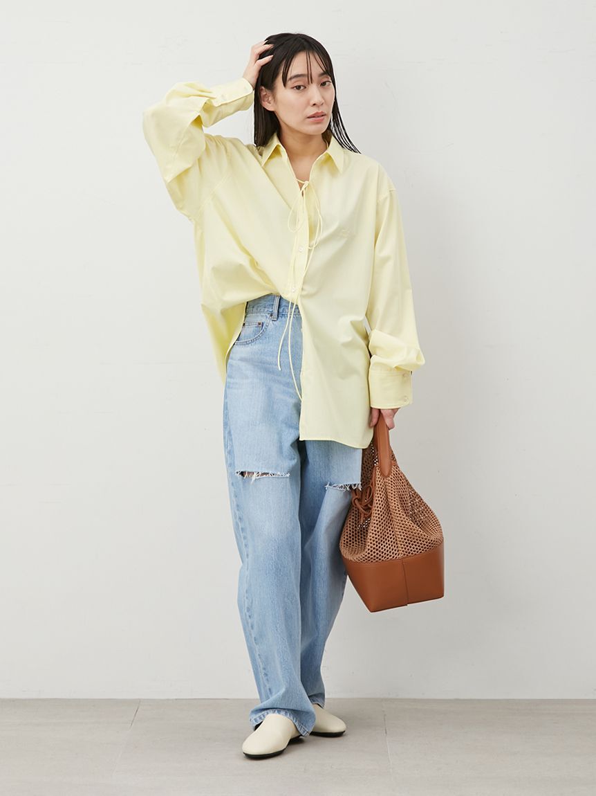 Mila Owen「【WEB限定00サイズ】ワイドテーパードカットアウトデニムパンツ」|デニム|