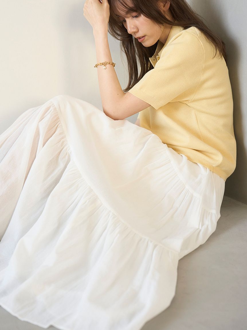 Mila Owen「マキシ丈ボリュームティアードスカート」|スカート|WHT