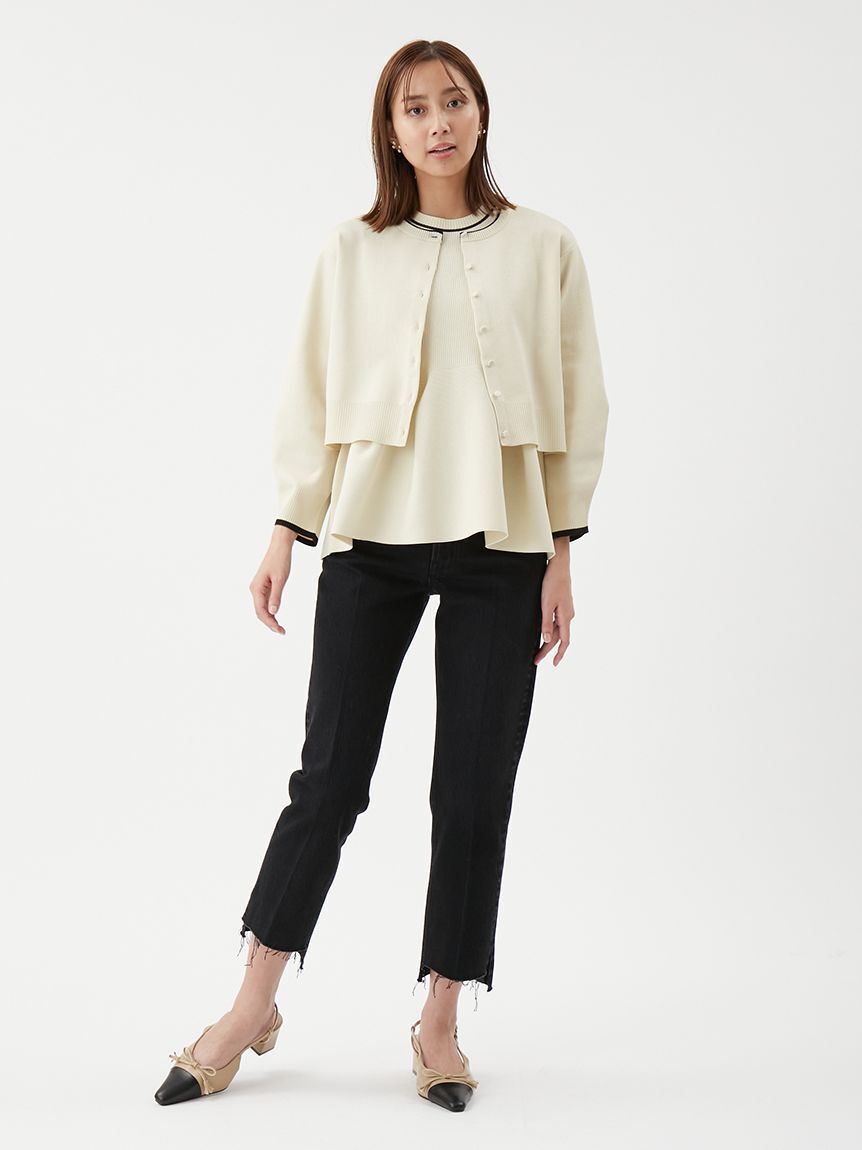 Mila Owen「【USAGI ONLINE・ZOZOTOWN限定カラー】フォルムアンサンブルくるみ釦ショートカーデ」|カーディガン|