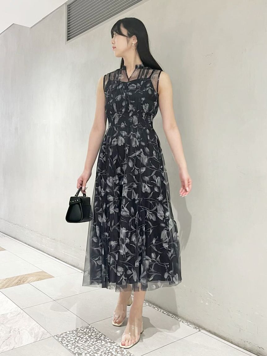 CELFORD「レイヤードフラワープリントワンピース」|ワンピース|BLK