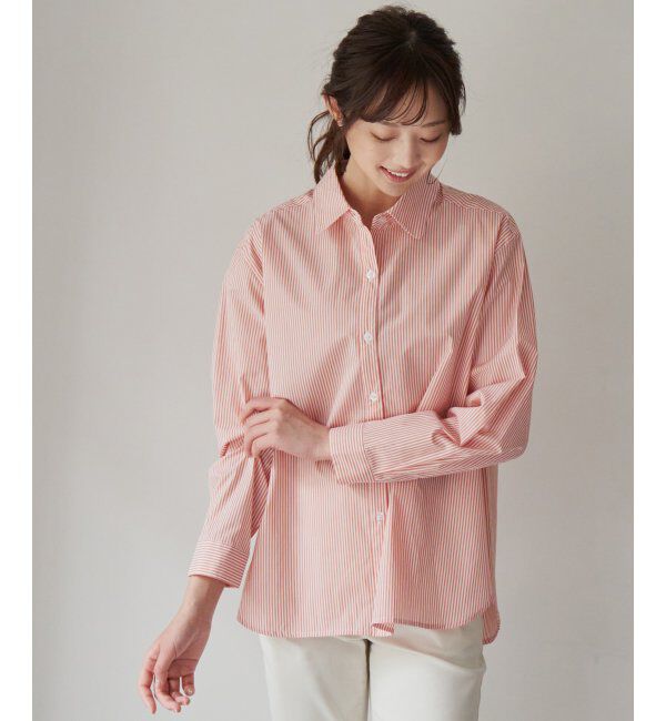 ikka「【イージーケア】ストライプ長袖シャツ」|シャツ・ブラウス|オレンジ