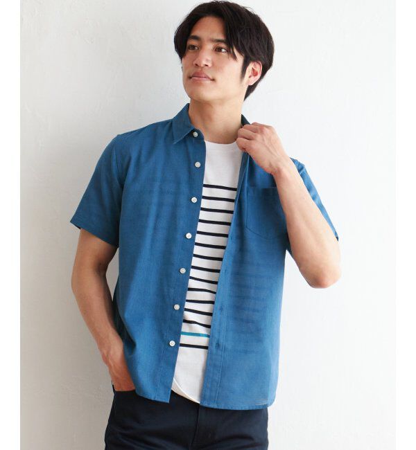 ikka「パナマレギュラーカラー半袖シャツ」|シャツ・ブラウス|ブルー