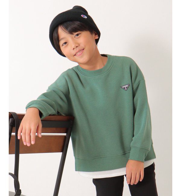 ikka kids「裏起毛裾レイヤードワッペントレーナー（120~160cm）」|Tシャツ・カットソー|