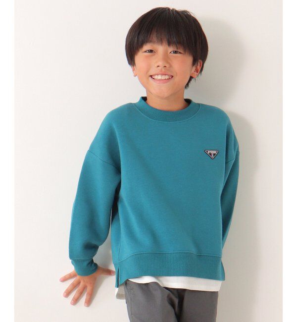 ikka kids「裏起毛裾レイヤードワッペントレーナー（120~160cm）」|Tシャツ・カットソー|ブルー