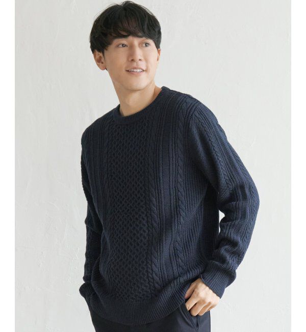 ikka「抗菌アランケーブルリサイクルニット」|プルオーバー|