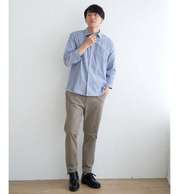 ikka「【吸水速乾】7分袖イージーケアリネンストライプシャツ」|シャツ・ブラウス|
