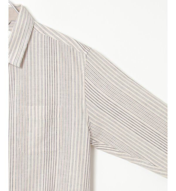 ikka「【吸水速乾】7分袖イージーケアリネンストライプシャツ」|シャツ・ブラウス|