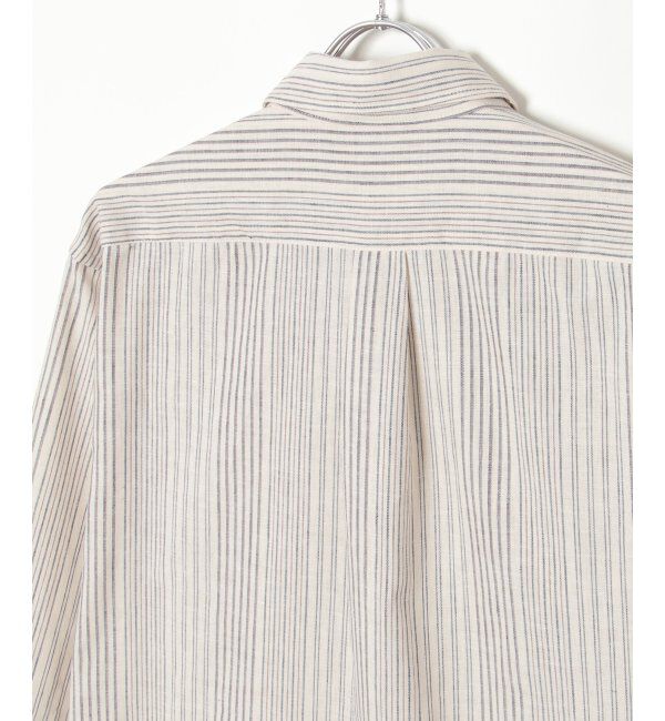 ikka「【吸水速乾】7分袖イージーケアリネンストライプシャツ」|シャツ・ブラウス|