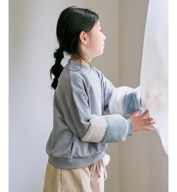 ikka kids「袖フェイクファー刺繍裏毛プルオーバー（120~160cm）」|Tシャツ・カットソー|