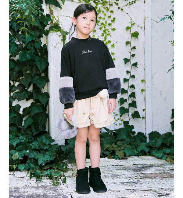 ikka kids「袖フェイクファー刺繍裏毛プルオーバー（120~160cm）」|Tシャツ・カットソー|
