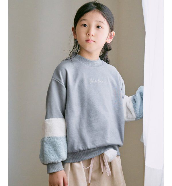 ikka kids「袖フェイクファー刺繍裏毛プルオーバー（120~160cm）」|Tシャツ・カットソー|ブルー