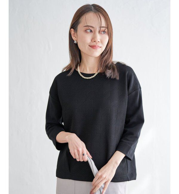 ikka「フクレジャガード7分袖プルオーバー」|その他|ブラック