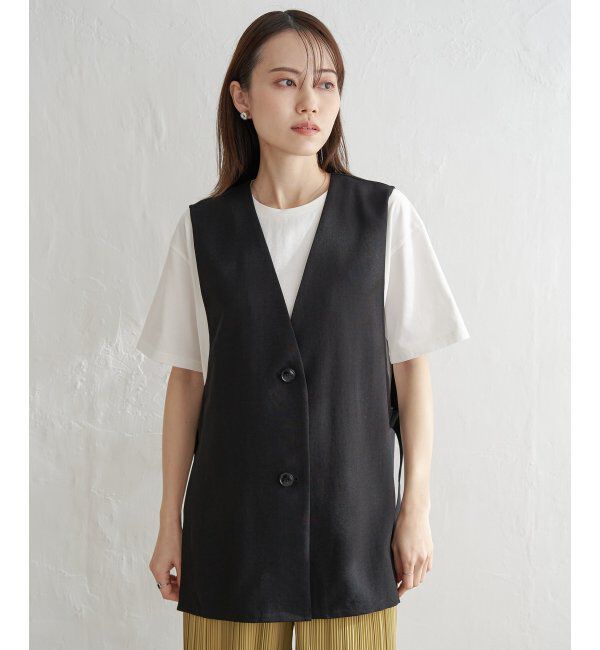 ikka「ノーカラーサイドスリットジレ」|ダウンベスト・ベスト|