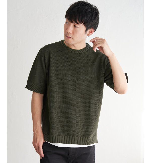 ikka「【2点セット】GOKU楽ニット半袖セット」|プルオーバー|カーキ