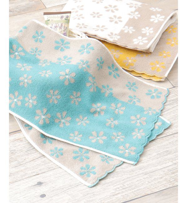 Lbc with Life「ランダム花柄スリムフェイスタオル」|タオル|ターコイズブルー