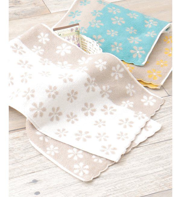 Lbc with Life「ランダム花柄スリムフェイスタオル」|タオル|ベージュ