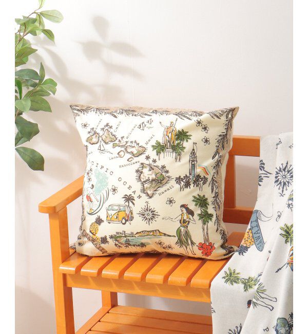 Lbc with Life「クッションカバー ハワイマップ」|クッション・クッションカバー|ブラウン