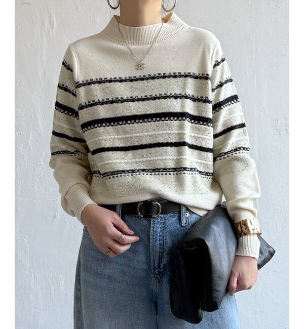 Lbc with Life「ラメネップボーダーニットPO」|カーディガン|オフホワイト