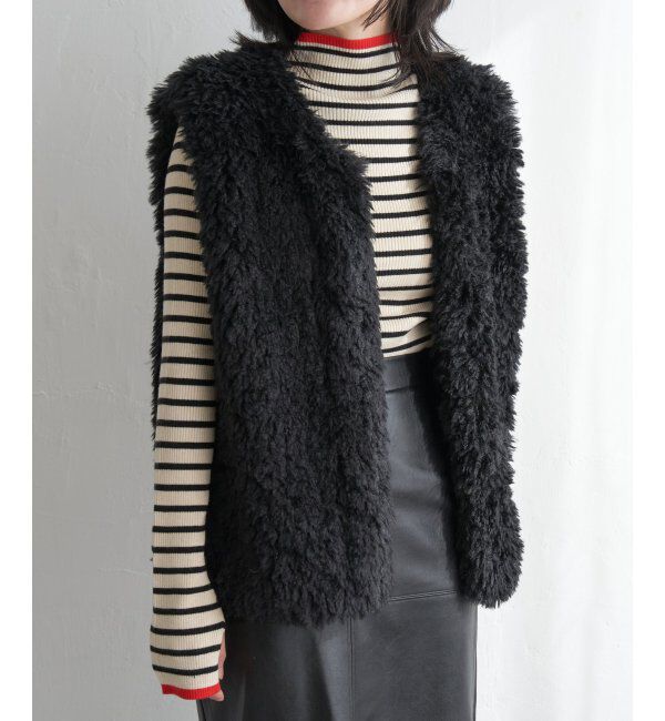 VENCE share style「ボリュームフェイクファーベスト」|ニット・セーター|ブラック