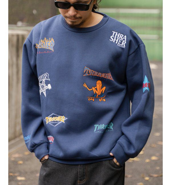 VENCE share style「THRASHER スラッシャー 総柄スウェット」|スウェット・ジャージ|ネイビーブルー