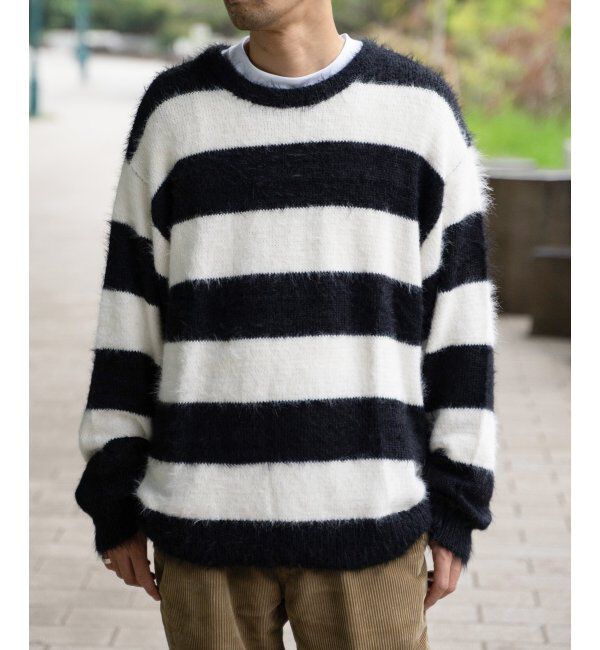 VENCE share style「ボーダーシャギークルーネックニット」|その他|ホワイト