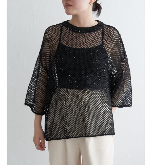 VENCE share style「7Gスパンコールメッシュショートプルオーバー」|ニット・セーター|