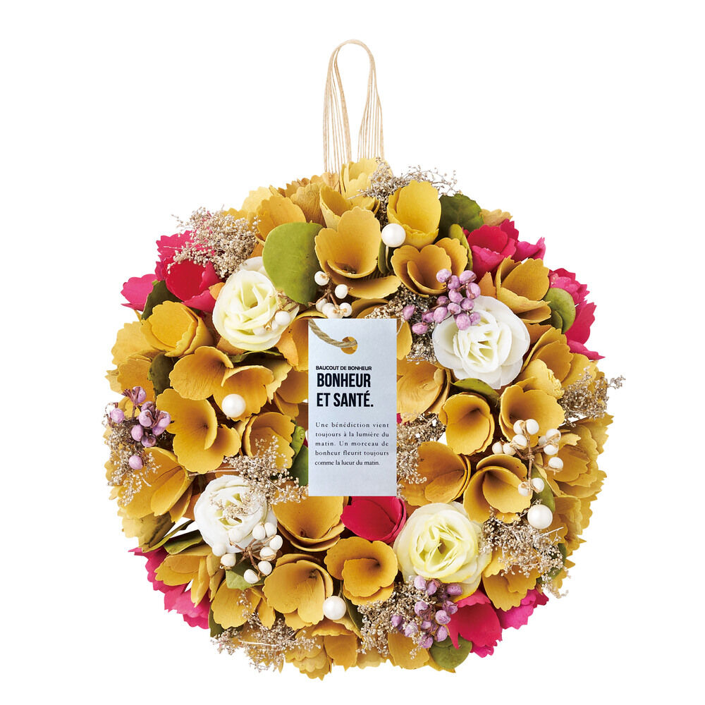BACKYARD FAMILY「ナチュラル リース Mサイズ 玄関 M 通販 造花 フラワーギフト 飾り フェイクフラワー」|その他|イエロー3