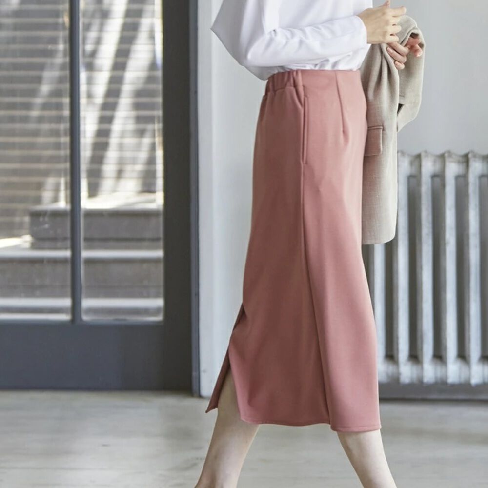 BACKYARD FAMILY「スカート ミモレ丈 オフィス 通販 タイトスカート ロングスカート ミディアム丈スカート」|スカート|ピンク1