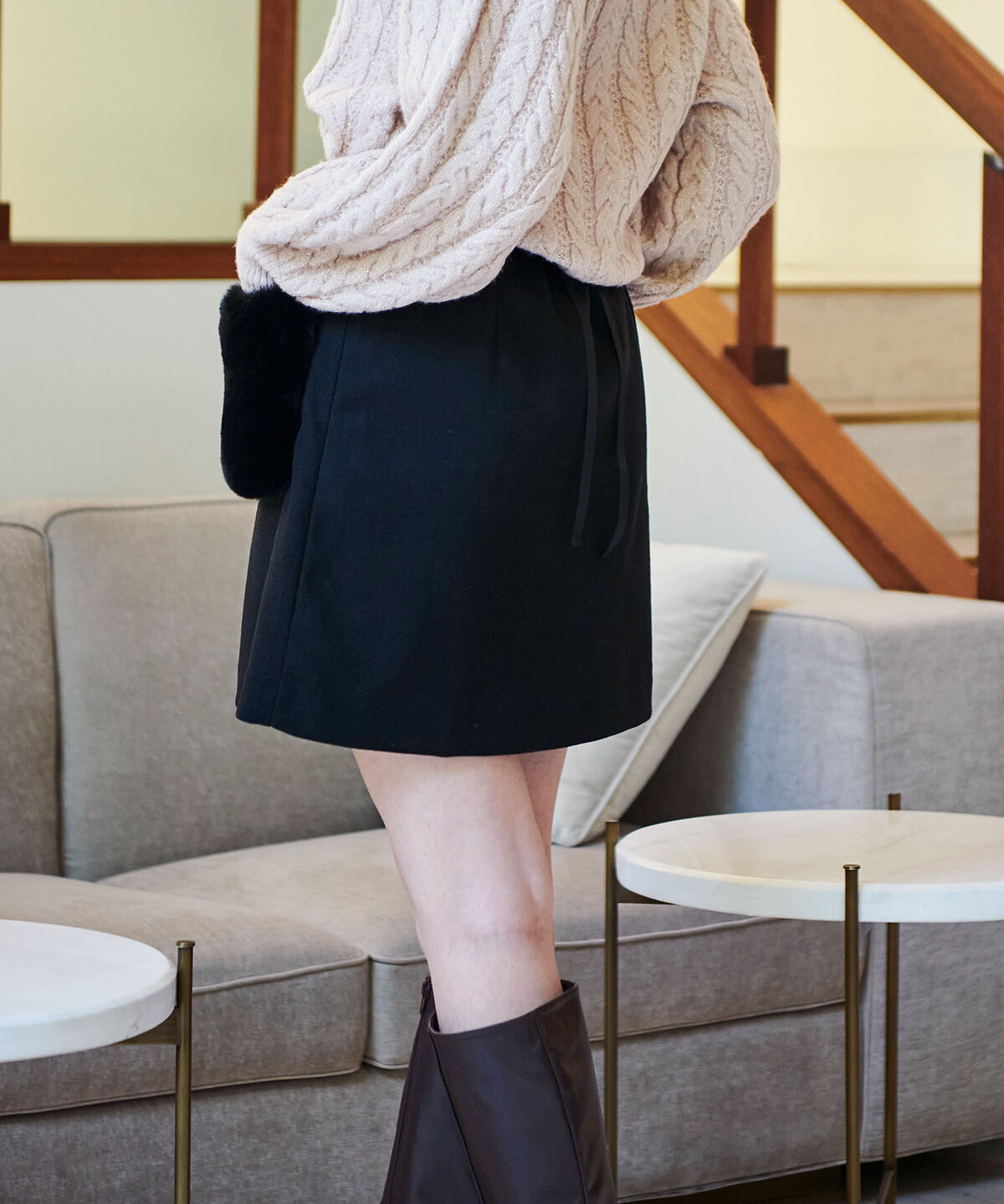 アンドクチュール「ウールライクポケファーミニスカート」|台形|