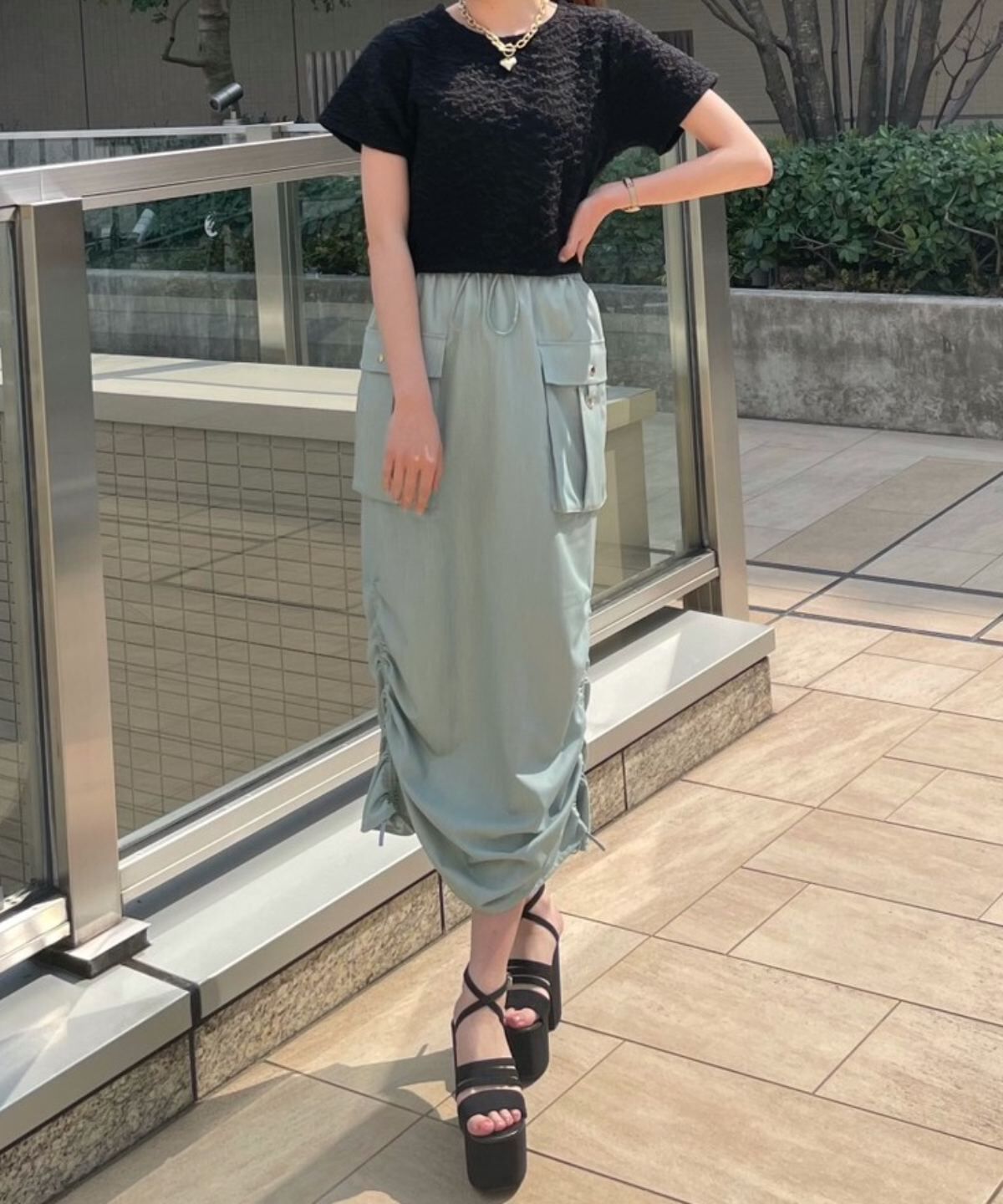 REDYAZEL「ミリタリーポケットデザインドロストマキシスカート」|タイト|