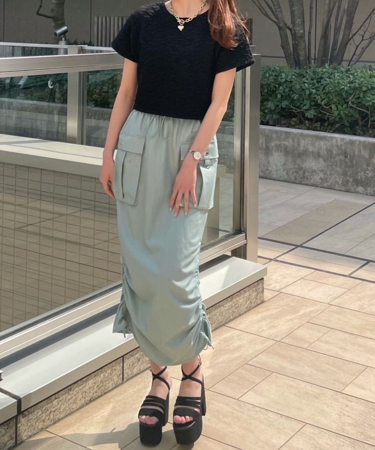 REDYAZEL「ミリタリーポケットデザインドロストマキシスカート」|タイト|