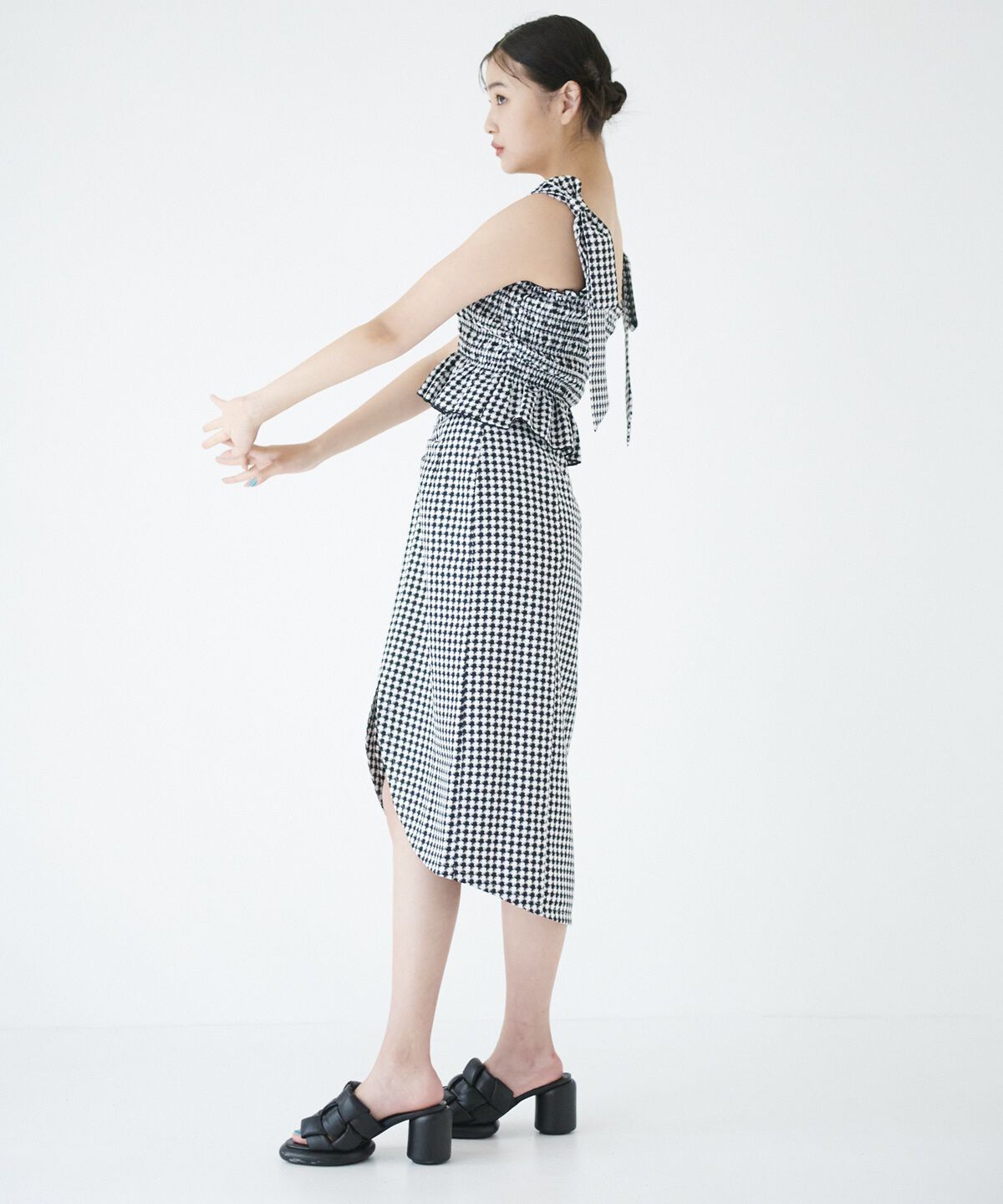 REDYAZEL「サッカーチェックセンタースリットスカート」|タイト|