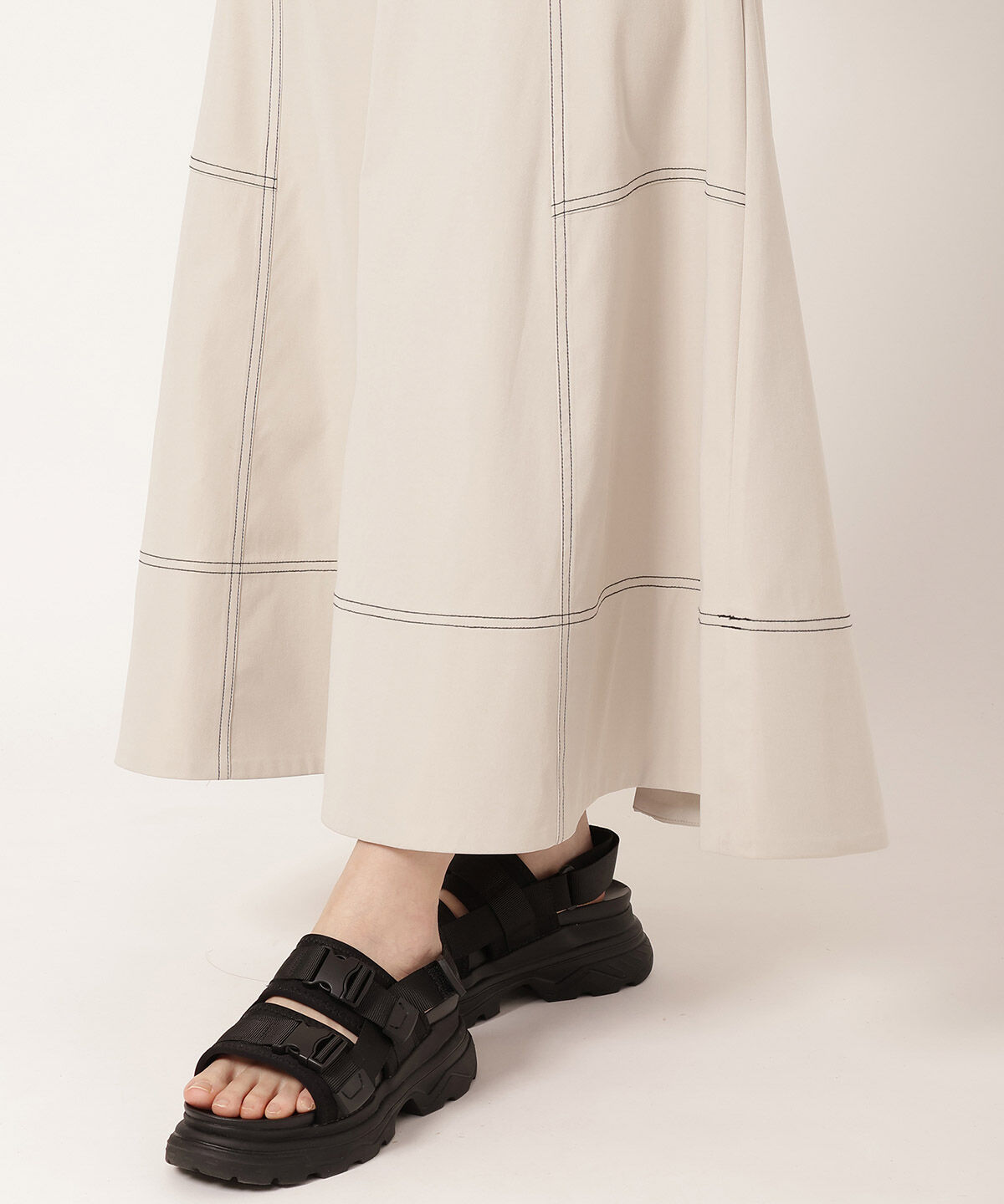 REDYAZEL「配色ステッチフレアスカート」|フレア|