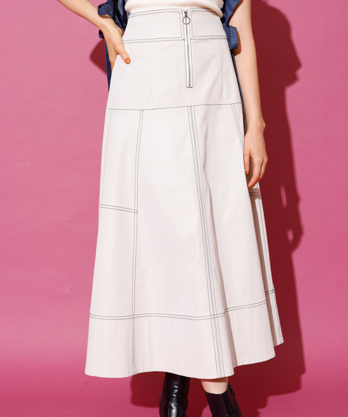 REDYAZEL「配色ステッチフレアスカート」|フレア|