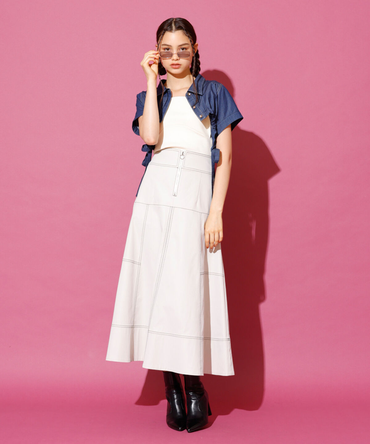 REDYAZEL「配色ステッチフレアスカート」|フレア|